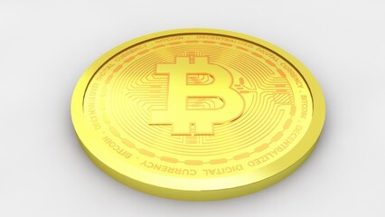 A golden Bitcoin coin with the iconic 