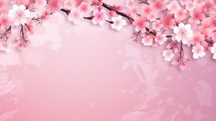 Sticker - Pink Cherry blossom Illustration. Frame of Sakura Cherry Blossoms Spring flower