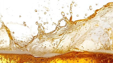 Wall Mural - Close-up of beer splashes and droplets isolated on white background