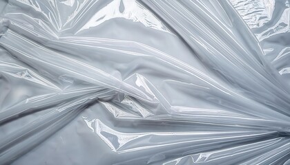 Aufkleber - Close-up of Wrinkled Transparent Plastic Sheet with Soft Light Reflection, Creating Subtle Textures and Folds with Tension Points, Ideal for Backgrounds or Environmental Design Concepts
