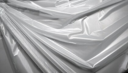 Aufkleber - Close-up of Wrinkled Transparent Plastic Sheet with Soft Light Reflection, Creating Subtle Textures and Folds with Tension Points, Ideal for Backgrounds or Environmental Design Concepts