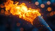 © ellistyaa. - Flame burns in Olympic torch against blurred sports arena with copyspace for text placement