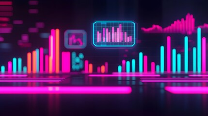 Wall Mural - Neon Office Desk Abstract Background