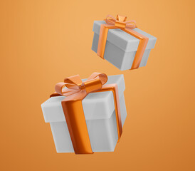 3d gift box with orange ribbon bow