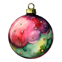 Watercolor Christmas ornament on black background, festive decoration, holiday illustration