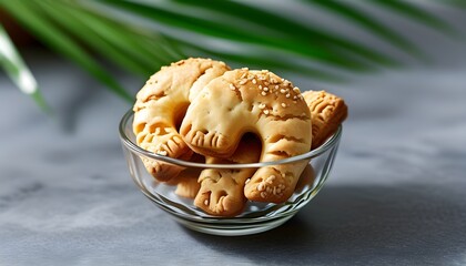 Homemade palmier puff pastry cookies served elegantly in a glass bowl