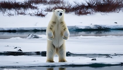 Wall Mural - Majestic polar bear towering on hind legs in its natural habitat