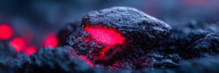 Sticker -  A tight shot of a rock featuring a red light at its core, surrounded by an indistinct background