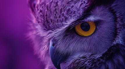 Poster -  A tight shot of an owl's face reveals orange and yellow eyes set in the center of its head