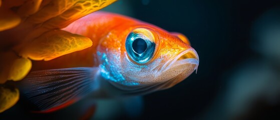 Poster - eye vividly blue and yellow, gazing into camera against a black backdrop