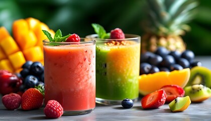 Vibrant tropical fruit smoothie, a perfect summer refreshment for health enthusiasts