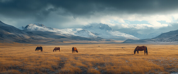 horses in the mountains