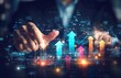 © Ben - Business Triumph: Entrepreneur Engages with Rising Graphs on Virtual Screen Signaling Sales Growth