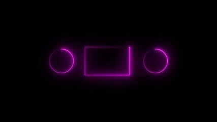 Wall Mural - pink color rectangle and circle shape blank area colorful neon animation on black background. neon f