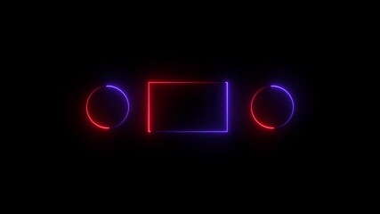 Wall Mural - red and blue color rectangle and circle shape blank area colorful neon animation on black background