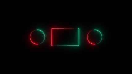 Wall Mural - red and cyan color rectangle and circle shape blank area colorful neon animation on black background