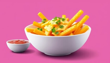 Cheese Fries in a White Bowl	
