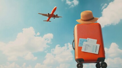 A suitcase with travel tickets, passport, AI Generative