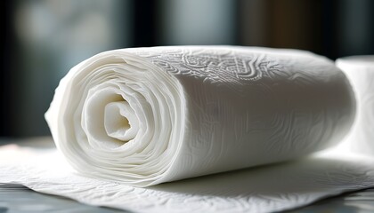 Detailed View of a Roll of Clean White Paper Towels