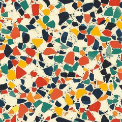 Whimsical Terrazzo Flooring Pattern with Playful Geometric Design and Bright Primary Colors