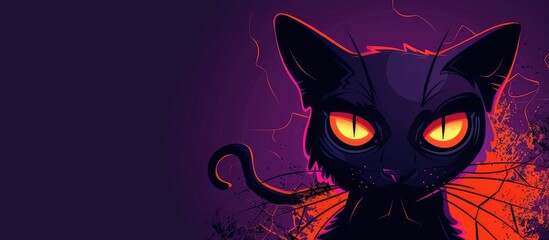 Wall Mural - Malevolent Black Cat with Glowing Red Eyes in Dark Fiery Atmosphere   A terrifying and mystical digital of a sinister feline creature with an intense