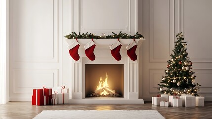 minimalist christmas fireplace with simple stockings