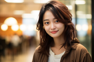 Portrait of young pretty girl at indoors