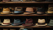 © Bonsales - Diverse collection of stylish, elegant hats displayed on wooden shelves, perfect for fashion enthusiasts concept