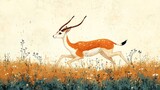 An antelope runs gracefully through a field of flowers, full of life and motion.