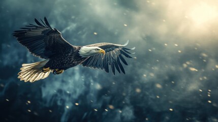 Wall Mural - bald eagle soaring through the clouds