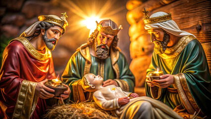 a close-up of a vintage nativity scene