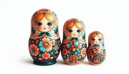 Matryoshka dolls on white background