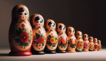 Matryoshka dolls on black background