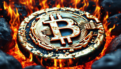 An image of bitcoin melting in a fire.