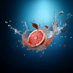 Poster - A halved grapefruit falls into water, creating a dramatic splash.