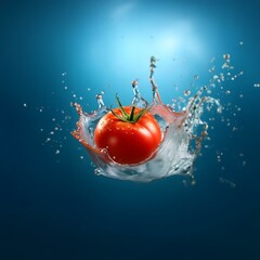 Poster - A red tomato falls into a pool of water, creating a beautiful splash.