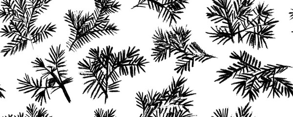 Seamless pattern with vector pine branches, hand drawn pencil. Charcoal illustration. Christmas ornament for wrapping paper and decor.
