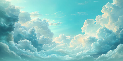 A bright blue sky filled with fluffy white clouds on a clear summer day