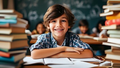 Enthusiastic child immersed in the joy of learning math