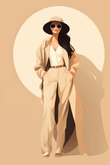 Canvas Print - Stylish woman in beige outfit