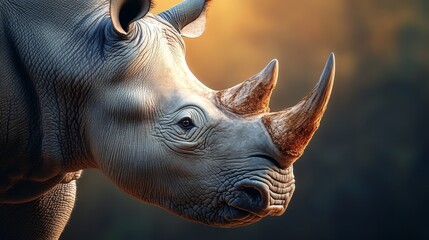 Wall Mural - A rhino with a large horn is shown in a close up