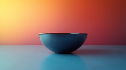 Poster - A bowl is sitting on a table in front of a wall with a red and orange background