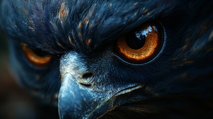 Wall Mural - A close up of a bird's eye with a dark blue beak and a black eye