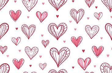 Wall Mural - Seamless pattern with red and pink hearts on white background, textile and paper pattern, holiday background, pattern, banner, St. Valentine decoration, love story, nice, AI art work