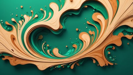 Wall Mural - dynamic wood and water element fluid on green background