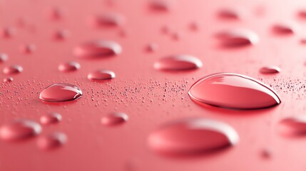 Wall Mural - A close-up of water droplets on a pink surface.