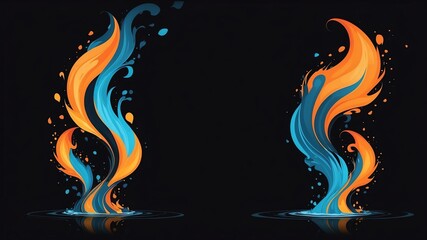 Wall Mural - dynamic flame and water element fluid on black background