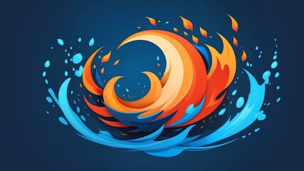 Wall Mural - dynamic flame and water element fluid on blue background