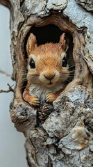 Sticker - Cute Squirrel Peeking Out of Tree Trunk