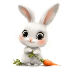 Poster - A cute little bunny with a tiny carrot and a cheerful expression